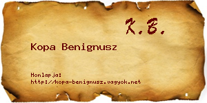 Kopa Benignusz névjegykártya